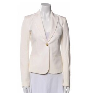 Theory Cotton Blend Blazer Single Breasted Cream Tailored Jacket Size 6 USA